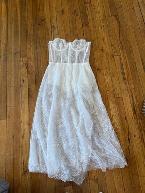 REVOLVE White Strapless Lace Bustier Midi Dress